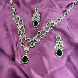 American Diamond Emerald Necklace Set