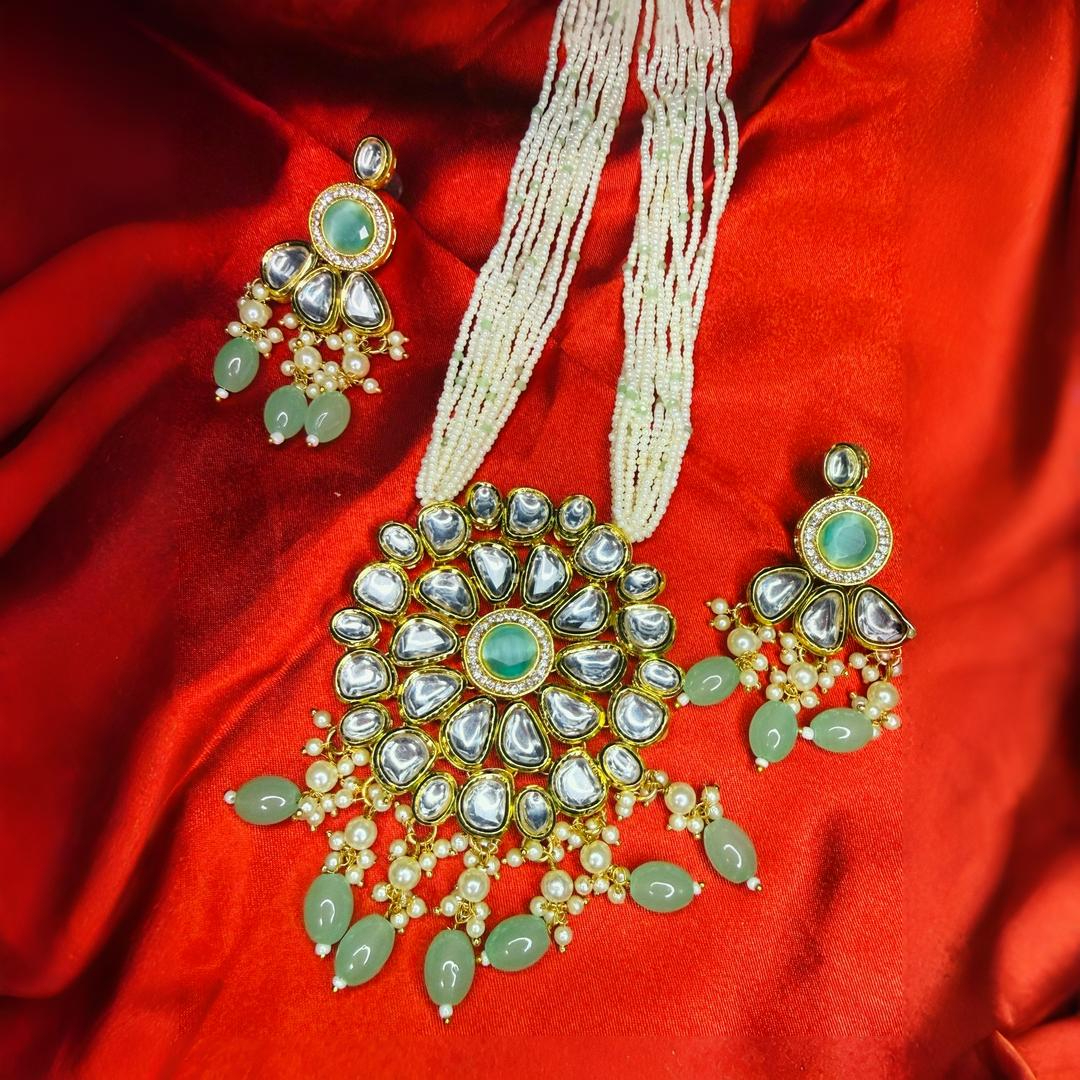 Kundan Necklace Set with Pearl Strings