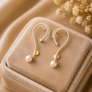 AD CUFF Earrings American Diamond Pearl Drop Earrings